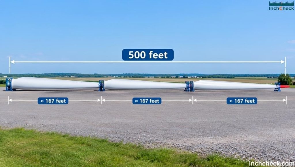 500 feet Large Wind Turbine Blade Trio End-to-End