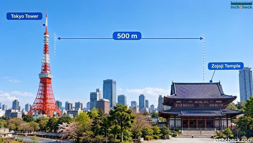 Distance Between Tokyo Tower and Zojoji Temple is 500 meters